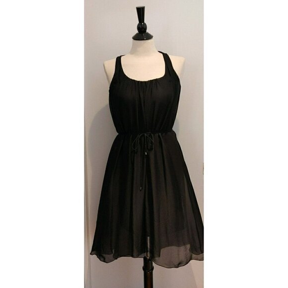 Elie Tahari Dresses & Skirts - Elie Tahari Sleeveless Black Waterfall Silk Dress with Flowy Silhouette Belt XS